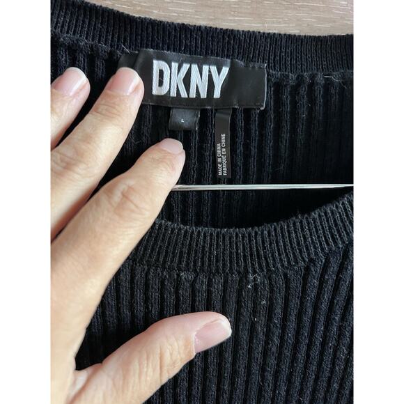 DKNY Women's Black White Striped Sheer Sleeve Sweater sz L Work Elegant - Picture 4 of 6